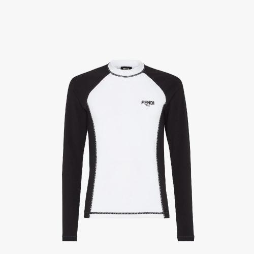  FENDI芬迪 22年秋冬 男士 长袖T恤 白色与黑色棉质T恤 FAF663AM0AF0J8Z