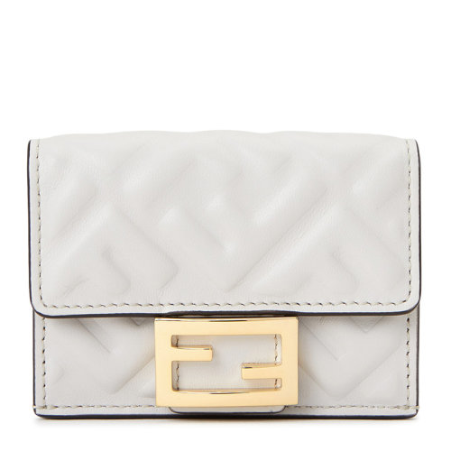 FENDI/芬迪 女士白色羔羊皮双F浮雕印花对折短款钱夹钱包女包8M0395-AAJD-F1C76