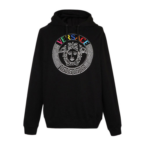 VERSACE/范思哲 男士黑色棉质经典字母徽标美杜莎头像印花装饰长袖上衣卫衣连帽衫运动衫套头衫 A83506-A227994-A008