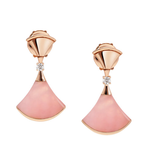 BVLGARI/宝格丽 DIVAS’ DREAM系列 女士18k金玫瑰金密镶钻石粉红蛋白石耳环357862
