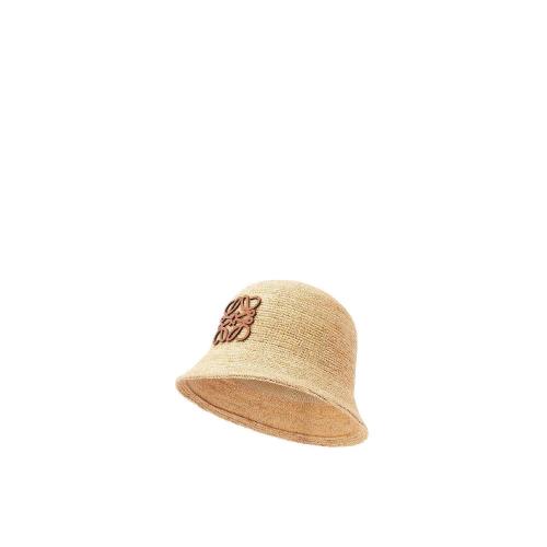  LOEWE罗意威 22年秋冬 女士 帽子 Bucket hat in raffia and calfskin K820HB1X15-2123