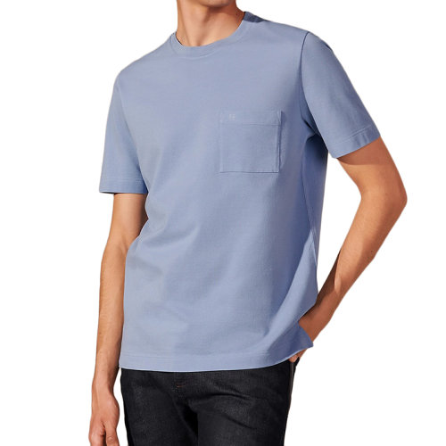 HERMES/爱马仕 22年秋冬新款 男士天蓝色纯棉H字刺绣短袖T恤H072025HA69LA