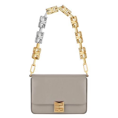 Givenchy/纪梵希 22新款 女士中号石灰色小牛皮翻盖金属磁扣开合拆卸方型链式肩带金色饰面金属压花字母标志单肩斜挎包BB50LYB1H3-099