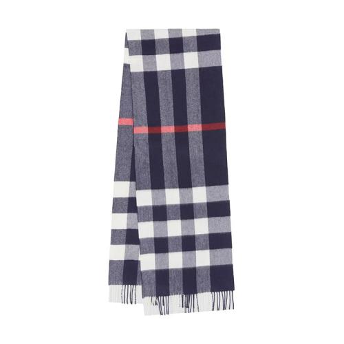 BURBERRY/博柏利 22年早春新款 男女同款海军蓝色纯羊绒格纹流苏围巾80155531