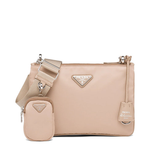 PRADA/普拉达 经典Re-Edition 2000系列 女士豆沙米色尼龙皮革饰边涂珐琅三角形金属徽标单肩斜挎包1BH046_064_F0770_V_W11