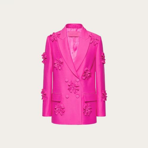 VALENTINO华伦天奴 22年秋冬 女士 西服外套 BLAZER EN CREPE COUTURE a BRODERIE FLORALE 1B0