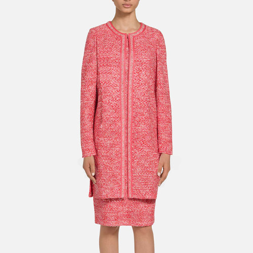 St.John/盛蔷珊瑚色间隔染色粗花呢长款女士夹克K61Z041