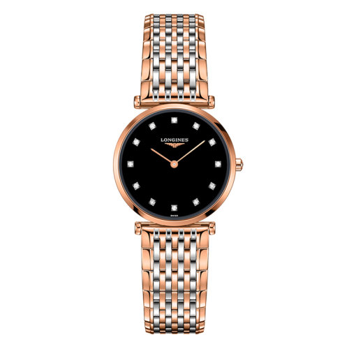 LONGINES/浪琴 嘉岚系列 石英表镶钻黑盘粉红PVD表壳粉链男女同款表29毫米L4.512.1.57.7