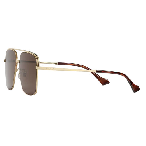 GUCCI/古驰 22年秋冬新款 男士纯深棕色镜片光泽感金色调金属镜框低鼻梁架贴合设计太阳眼镜墨镜691357I33308023