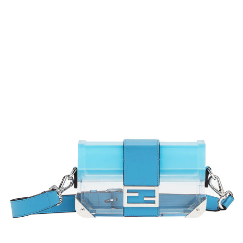 FENDI/芬迪 22春夏新款Baguette系列 男士迷你透明有机玻璃浅蓝色渐变小牛皮单肩法棍包7VA507AHUAF1GMF