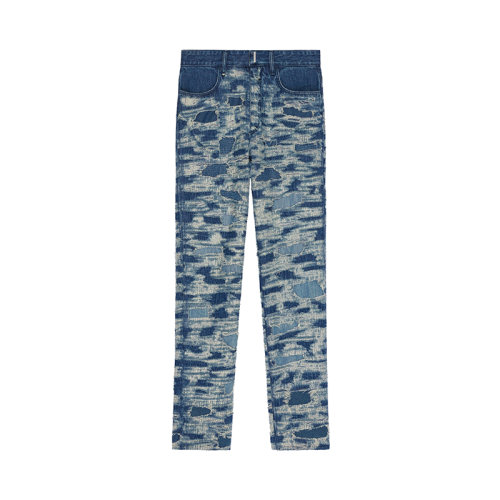 Givenchy/纪梵希 22年早春新款 男士中蓝色纯棉破洞牛仔裤BM50ST50QC-420