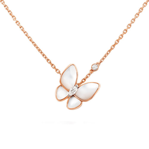 Van Cleef & Arpels/梵克雅宝 经典款Deux Papillons 女士白色珍珠贝母两只蝴蝶项链 VCARO8FO00