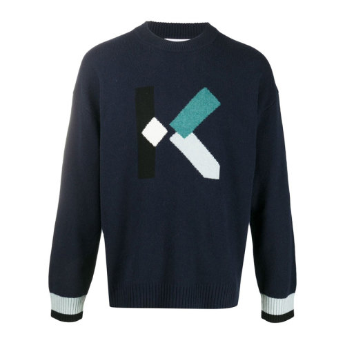 Kenzo 高田贤三 男装 服装 海军蓝羊毛印花图案圆领 男士毛衣