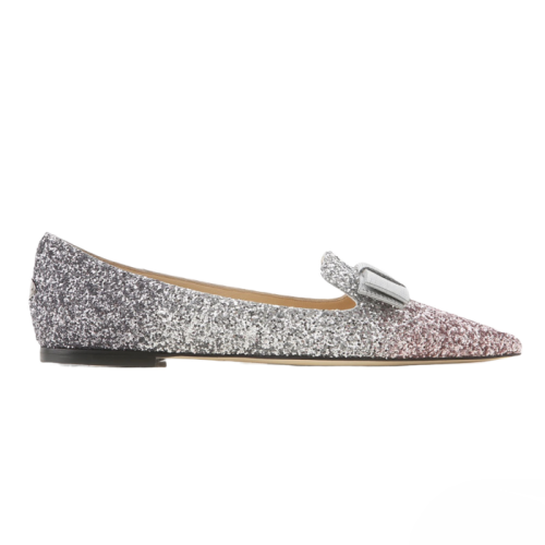 Jimmy Choo/周仰杰渐变亮片蝴蝶结平底鞋GALAVNB BALLETPINKSILVERANTHRACITE