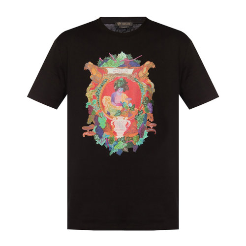VERSACE/范思哲 男士黑色棉质彩色印花装饰圆领上衣短袖T恤 A85991-A228806-A1690