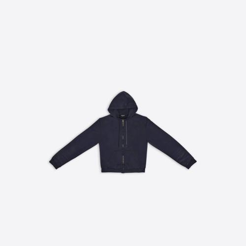  BALENCIAGA巴黎世家 22年春夏 男士 卫衣 Mens Balenciaga Tab Worn-out Zip-up Hoodie in Bla