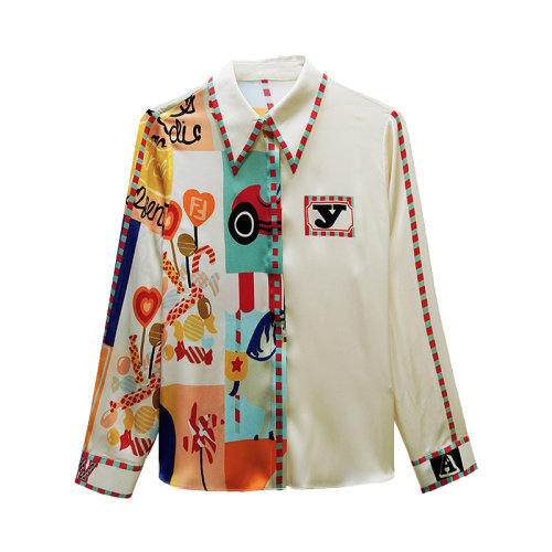 GeleiStory/GeleiStory  时尚新款桑蚕丝缎面重磅衬衫女真丝洋气印花高端衬衣女   女装＞女士衬衫＞女士长袖衬衫