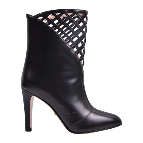 GUCCI/古驰 女士 黑色牛皮 镂空 中筒高跟鞋9cm 549848 0ZV00 1000 女鞋