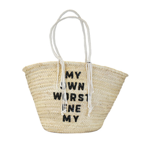 CELINE/赛琳 女士米色拉菲草DAVID KRAMER刺绣双手提单肩包手提包购物袋女包 192712CH5-38NO