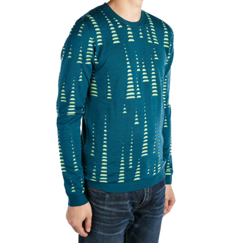 VERSACE/范思哲 男士湖蓝色羊毛混纺粘胶纤维印花装饰圆领长袖上衣毛衣套头衫 V700518-0088-V458