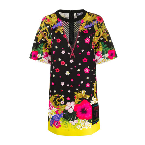 VERSACE JEANS/范思哲牛仔 女士多色拼色聚酯纤维混纺弹性纤维印花装饰圆领短袖连衣裙 D2HVA437-S0666-983