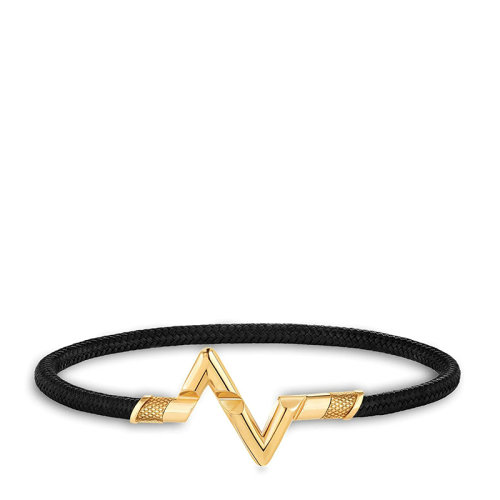 Louis Vuitton/路易威登 22春夏新款Volt Play系列 L大号18k金黄金徽标字母组合造型乌黑色线绳手链Q05415