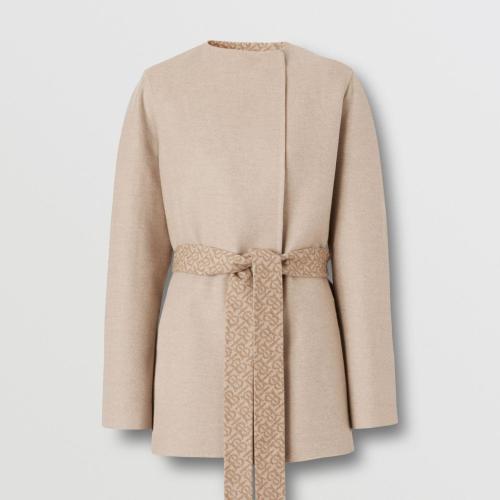  BURBERRY 22年秋冬 女士 专属标识装饰羊毛混纺围裹式外套 80510161