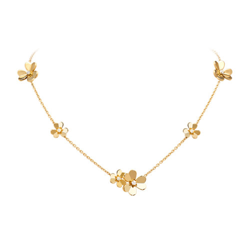 Van Cleef & Arpels/梵克雅宝 经典Frivole系列 18k金黄金镶嵌钻石9朵三瓣花朵项链VCARD31500