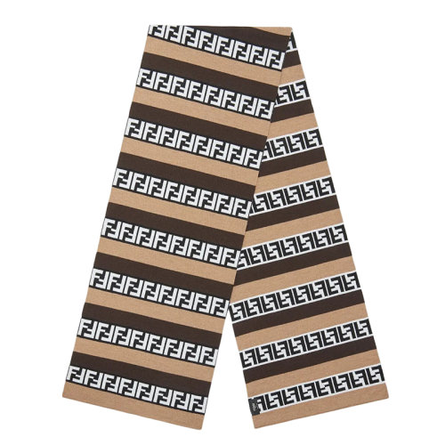FENDI/芬迪 男士米色和棕色条纹FF图案羊毛围巾FXS124AH84F1C2N