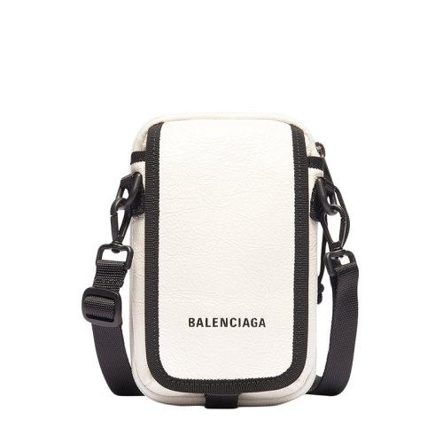 Balenciaga/巴黎世家 22春夏新款EXPLORER系列 男士白色小羊皮尼龙肩带黑边黑标斜挎包593329DB9C59000