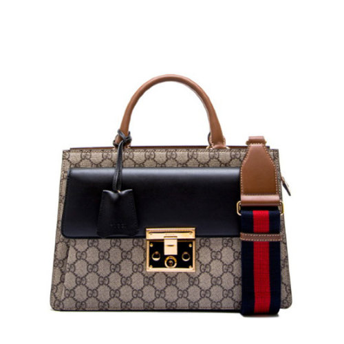 GUCCI/古驰 女包 Padlock系列 经典双G印花 女士棕色锁扣手提单肩包 4954539F2RG9764