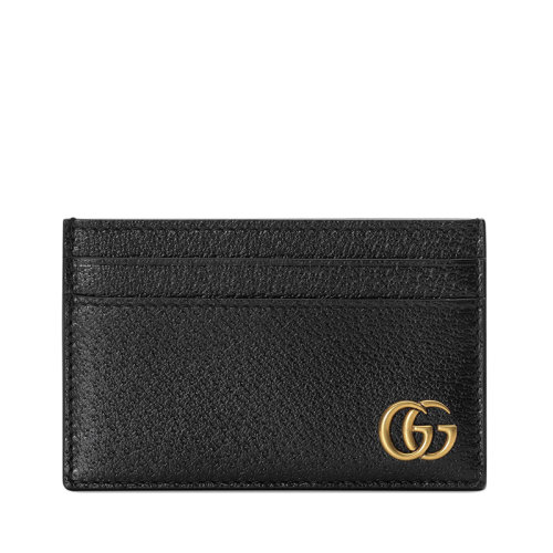 GUCCI/古驰 GG Marmont系列 男士黑色皮革金色双G装饰卡包卡片夹657588DJ20T1000
