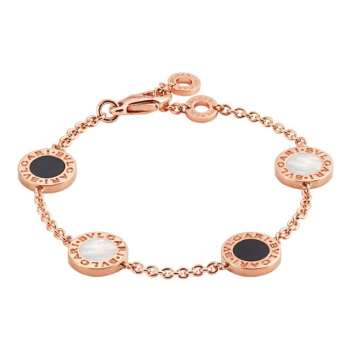 BVLGARI/宝格丽 BVLGARI系列 18K金玫瑰金镶白贝母与黑玛瑙  手链 350641