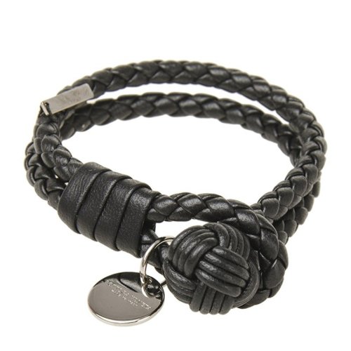 Bottega Veneta/葆蝶家 男女同款 黑色羊皮编织手链 113546-V001D-1000