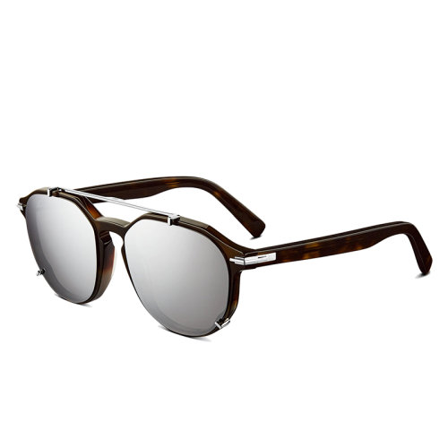 DIOR/迪奥 22年早春新款 DiorBlackSuit RI系列 男士银色镜面镜片棕色至灰色渐变带帽效果醋酸纤维镜框太阳镜墨镜SUITRIR_29A4