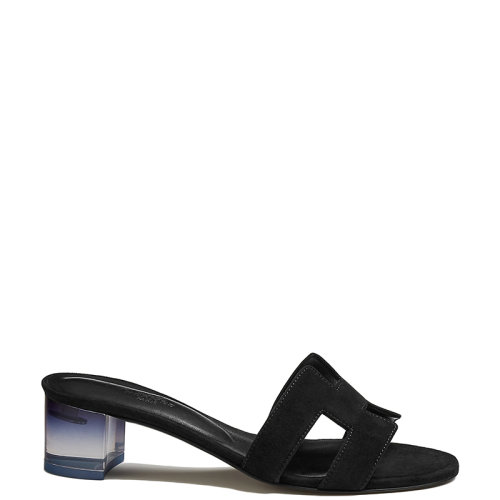 HERMES/爱马仕 22年秋冬新款 Oasis系列 女士黑色绒面山羊皮高跟凉鞋凉拖H222110Z02340