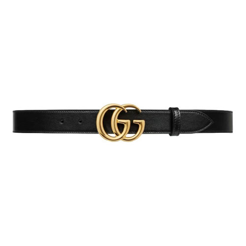 GUCCI|古驰 亮金色双G腰带扣皮带腰带 男女同款 黑色 宽3cm
