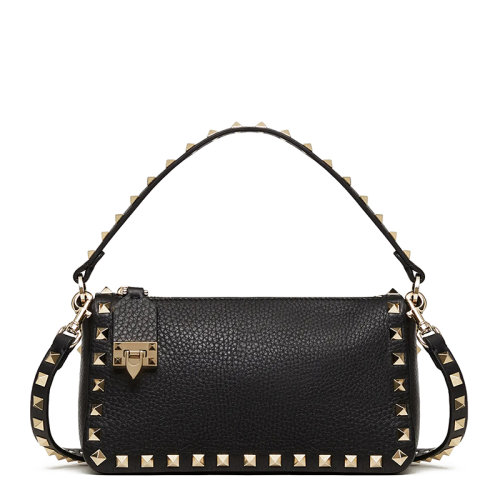 Valentino/华伦天奴 21新款 ROCKSTUD系列 女士小号黑色粒面小牛皮饰钉拉链单肩斜挎手提包WW2B0J47VSF0NO