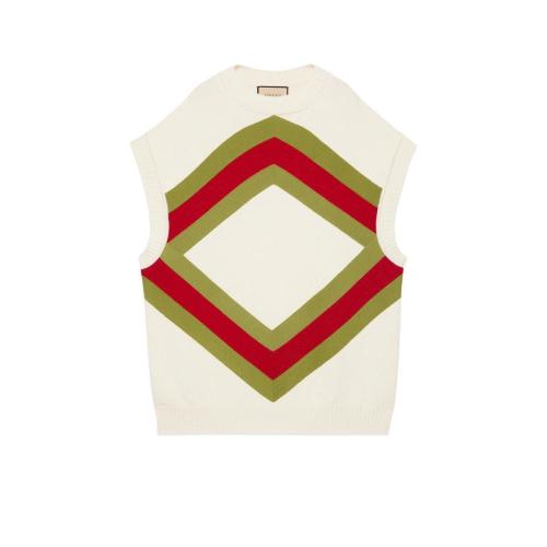  GUCCI古驰 22年秋冬 女士 饰V型织带柔软羊毛马甲 678319 XKB5U 8003