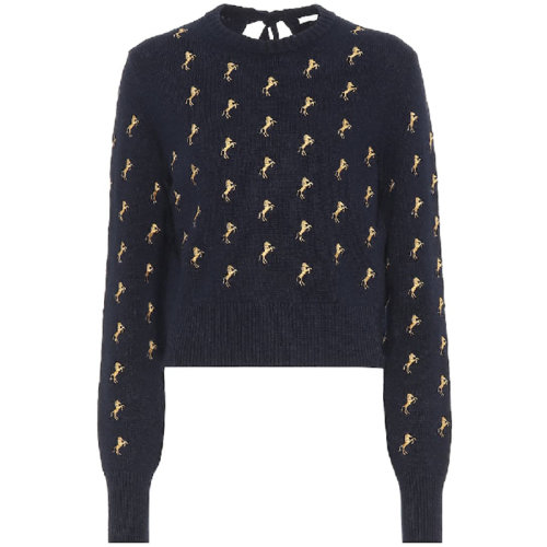 CHLOE/克洛伊  寇依女装 女士蓝色羊毛时尚圆领秋冬针织衫/毛衣 C19AMP2066048B