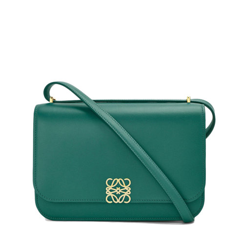 LOEWE/罗意威 22春夏新款Goya系列 女士松绿色小牛皮金色徽标点缀翻盖单肩斜挎包0010640589
