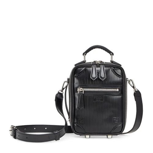 FENDI/芬迪 男士黑色小牛皮经典双F字母徽标压花装饰拉链开合迷你单肩包斜挎包手提包旅行包男包 7VA542-AG0R-F0GXN