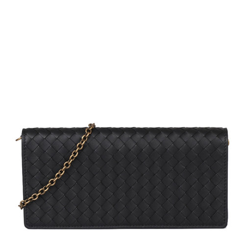 Bottega Veneta/葆蝶家 女士黑色羊皮编织可拆卸肩带翻盖单肩包斜挎包手拿包女包 510564-VO0AD-1000