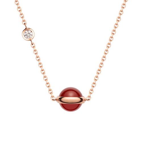 PIAGET/伯爵 经典款POSSESSION时来运转系列 18K金玫瑰红玉髓镶钻项链 G33PB200