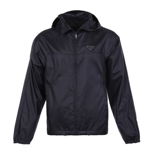 PRADA/普拉达22年三角徽标桑蚕丝薄款宽松男士夹克外套SGC01ZW