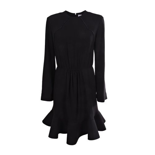 Chloe/克洛伊  女士黑色长袖百褶裙摆连衣裙礼服裙