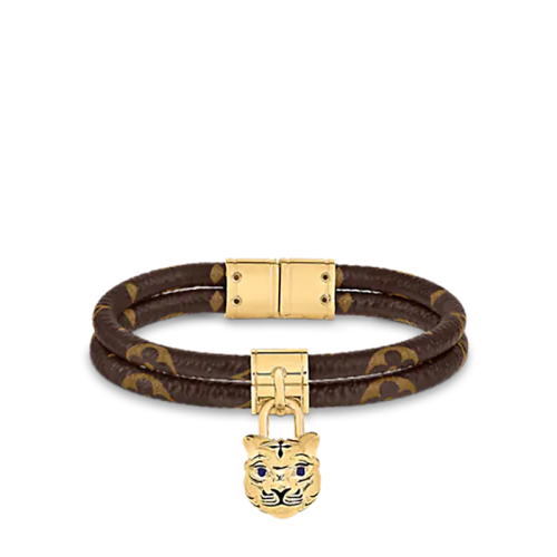 Louis Vuitton/路易威登 22春夏新款MY TIGER系列 老花帆布金扣金色虎头造型手链M8032F