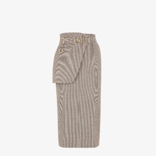  FENDI芬迪 22年秋冬 女士 半身裙 米色千鸟格纹羊毛半身裙 FQ7268AKSMF1IHB