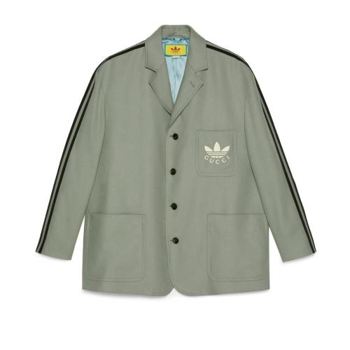  GUCCI古驰 22年秋冬 男士 adidas x Gucci联名系列羊毛法兰绒夹克 721097 ZAK4U 1128