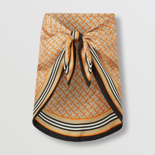  BURBERRY 22年秋冬 女士 双面两用格纹拼专属标识印花丝巾 80532771